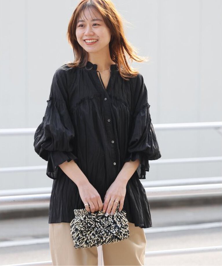 JOURNAL STANDARD relume「コットンボイルクリンクルフリルギャザーブラウス」|シャツ・ブラウス|ブラック