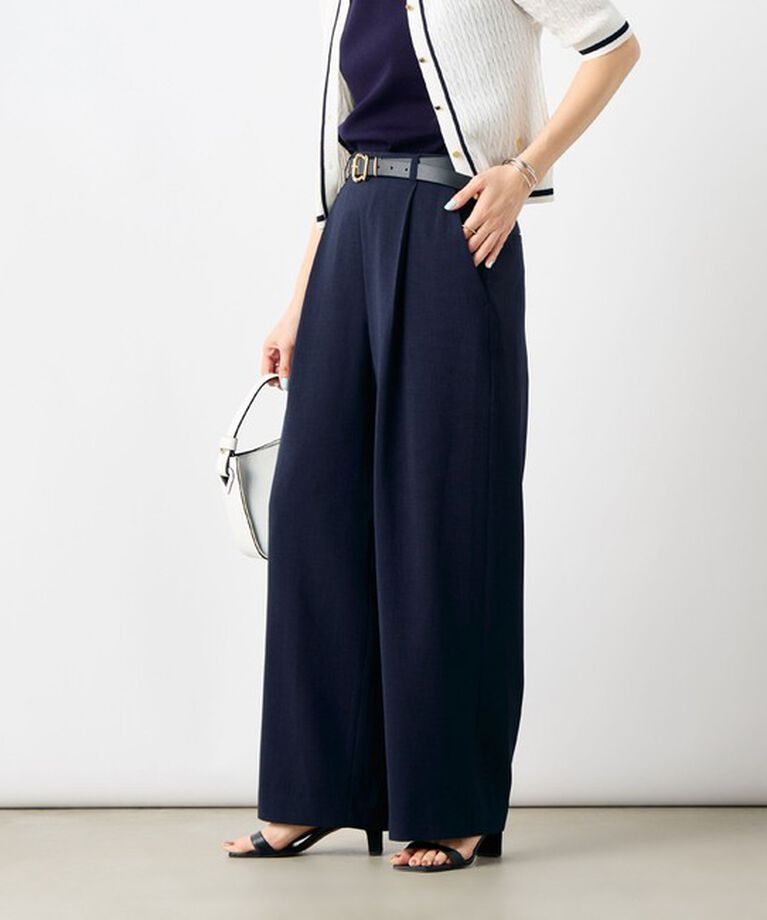 NOLLEY'S「《セットアップ対応》ウォッシャブル麻調タックワイドパンツ」|その他|ネイビー