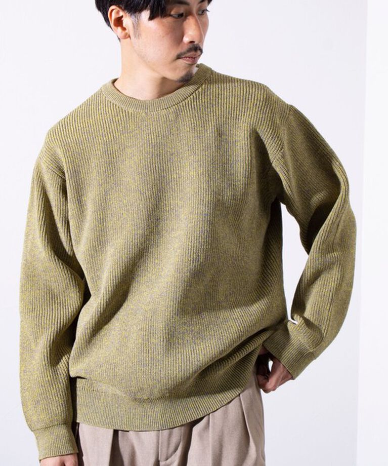 GLOSTER「【GLOSTER/グロスター】片畦編み ミックス クルーネック  プルオーバー ニット」|ニット・セーター|