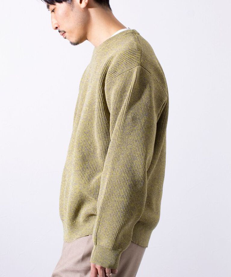 GLOSTER「【GLOSTER/グロスター】片畦編み ミックス クルーネック  プルオーバー ニット」|ニット・セーター|