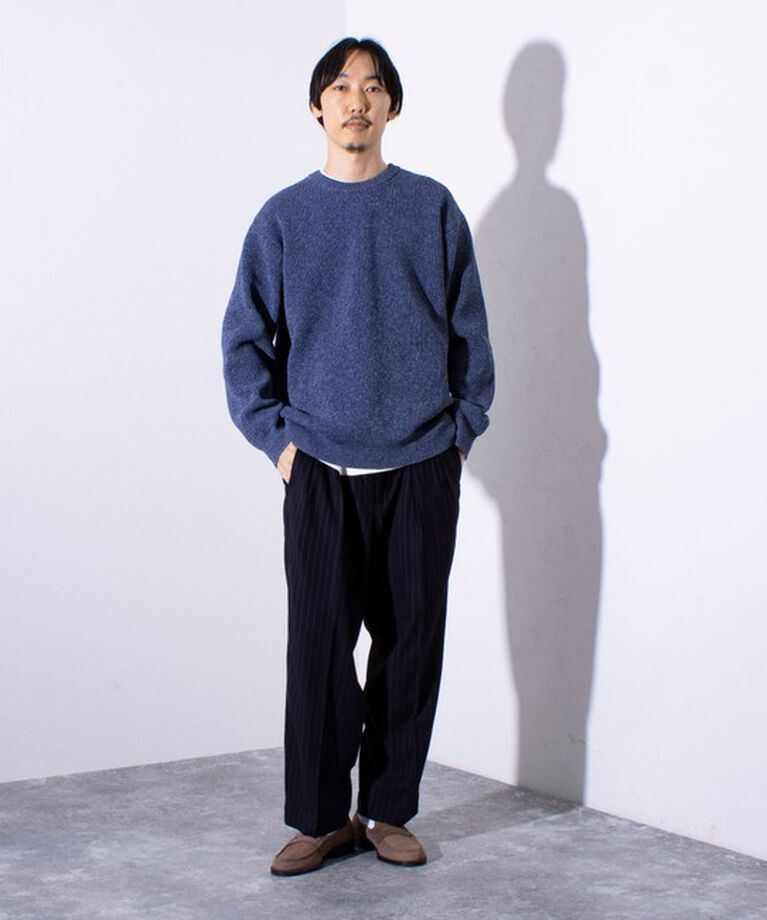 GLOSTER「【GLOSTER/グロスター】片畦編み ミックス クルーネック  プルオーバー ニット」|ニット・セーター|