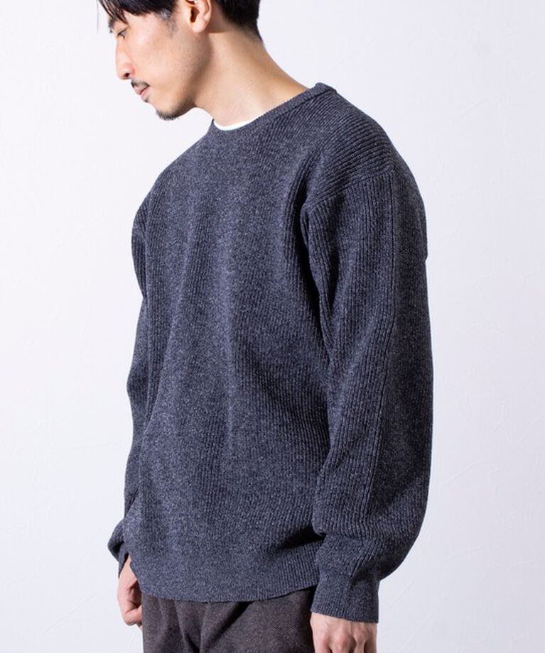 GLOSTER「【GLOSTER/グロスター】片畦編み ミックス クルーネック  プルオーバー ニット」|ニット・セーター|