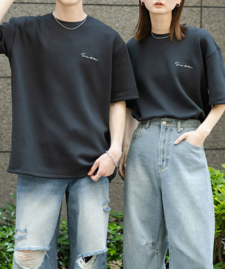 SENSE OF PLACE by URBAN RESEARCH「SENSE OF PLACE 『一部WEB限定カラー』『ユニセックス』シシュウダンボールポンチショートスリーブTシャツ」|Tシャツ・カットソー|BLK×WHT