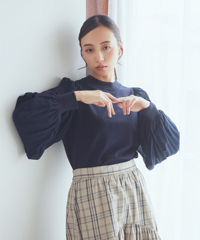 earth music&ecology「マジョリカプリーツニットプルオーバー」|ニット・セーター|Navy