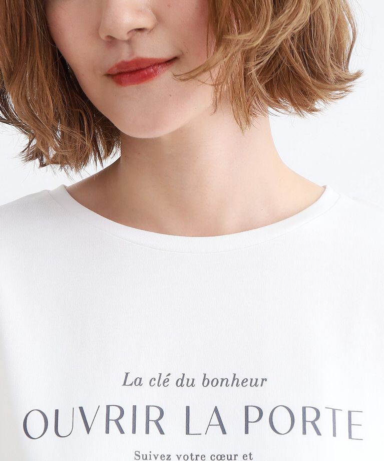 grove「＜接触冷感・UVカット・ご自宅で洗える＞ロゴプリント5分袖Tシャツ」|Tシャツ・カットソー|