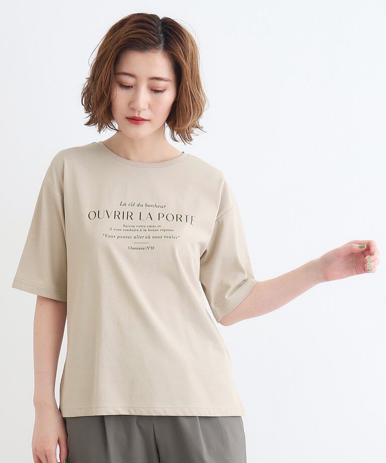 grove「＜接触冷感・UVカット・ご自宅で洗える＞ロゴプリント5分袖Tシャツ」|Tシャツ・カットソー|