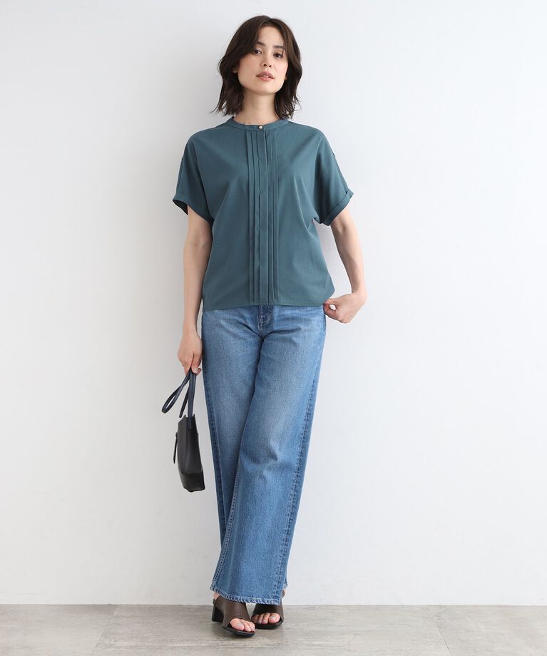 INDIVI「【UVケア／接触冷感／SETUP可能】麻混ストレッチ タックブラウス」|シャツ・ブラウス|