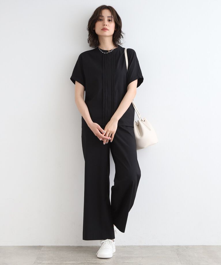 INDIVI「【UVケア／接触冷感／SETUP可能】麻混ストレッチ タックブラウス」|シャツ・ブラウス|