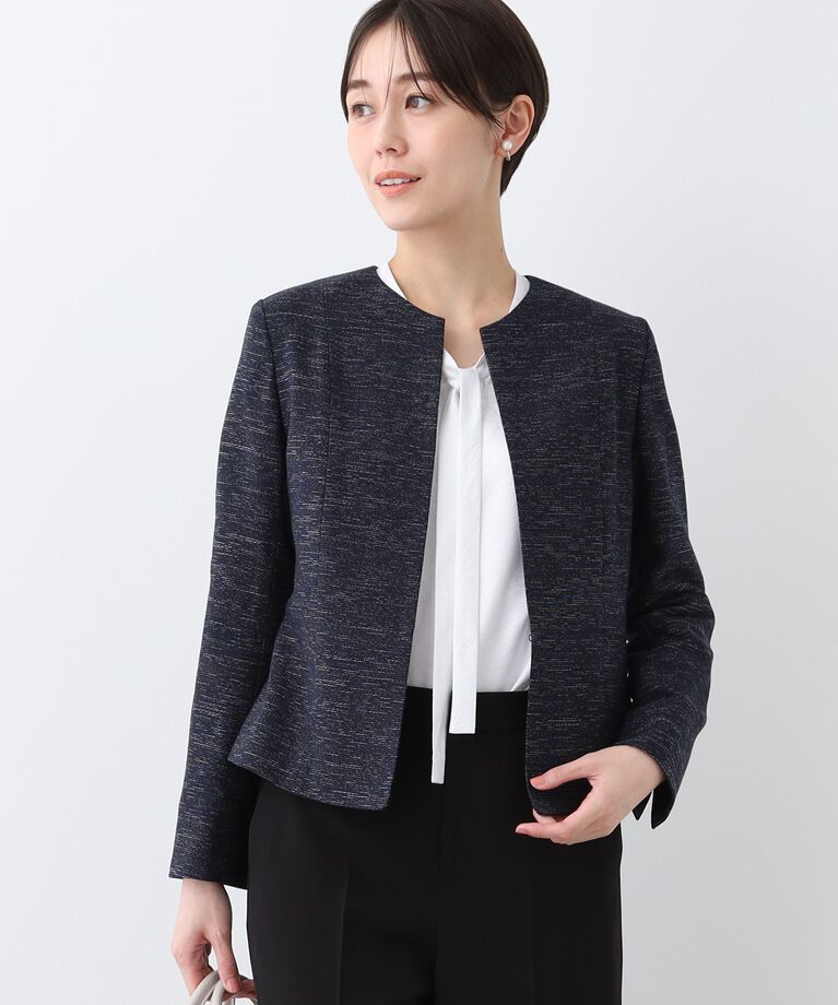 INDIVI「春SALE！【洗える】ストレッチツィードジャケット」|ノーカラージャケット|