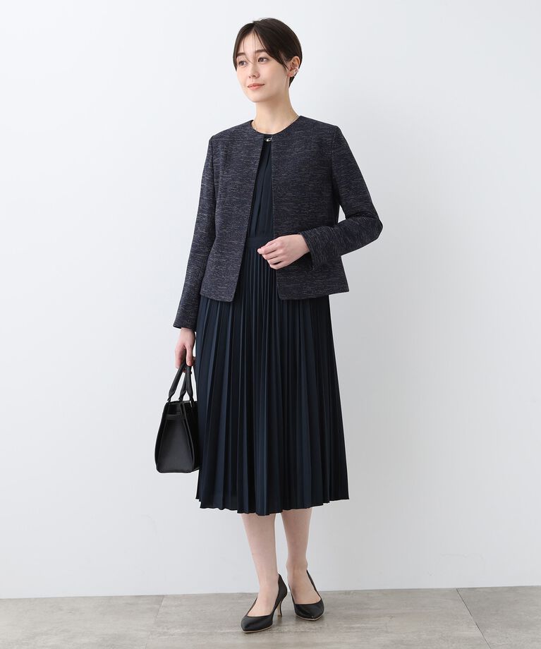 INDIVI「春SALE！【洗える】ストレッチツィードジャケット」|ノーカラージャケット|