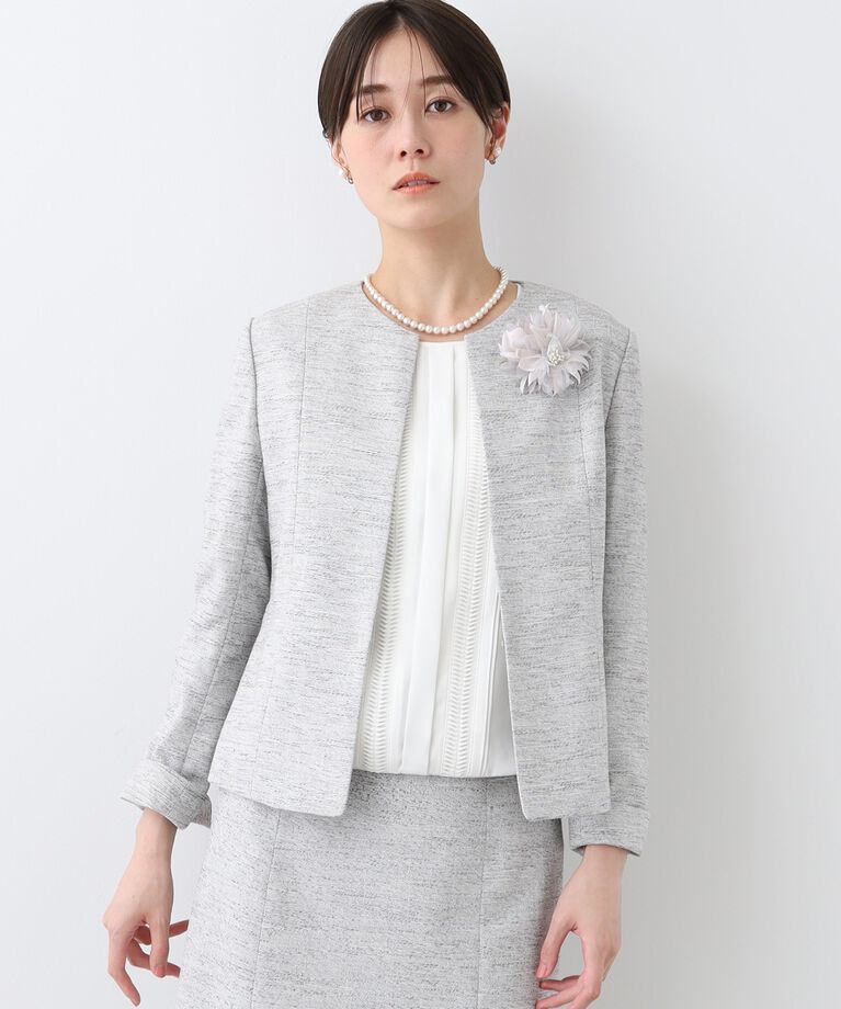 INDIVI「春SALE！【洗える】ストレッチツィードジャケット」|ノーカラージャケット|