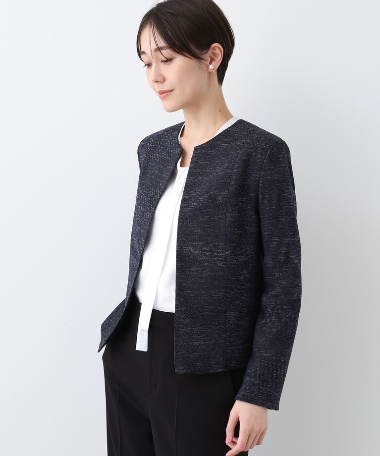 INDIVI「春SALE！【洗える】ストレッチツィードジャケット」|ノーカラージャケット|