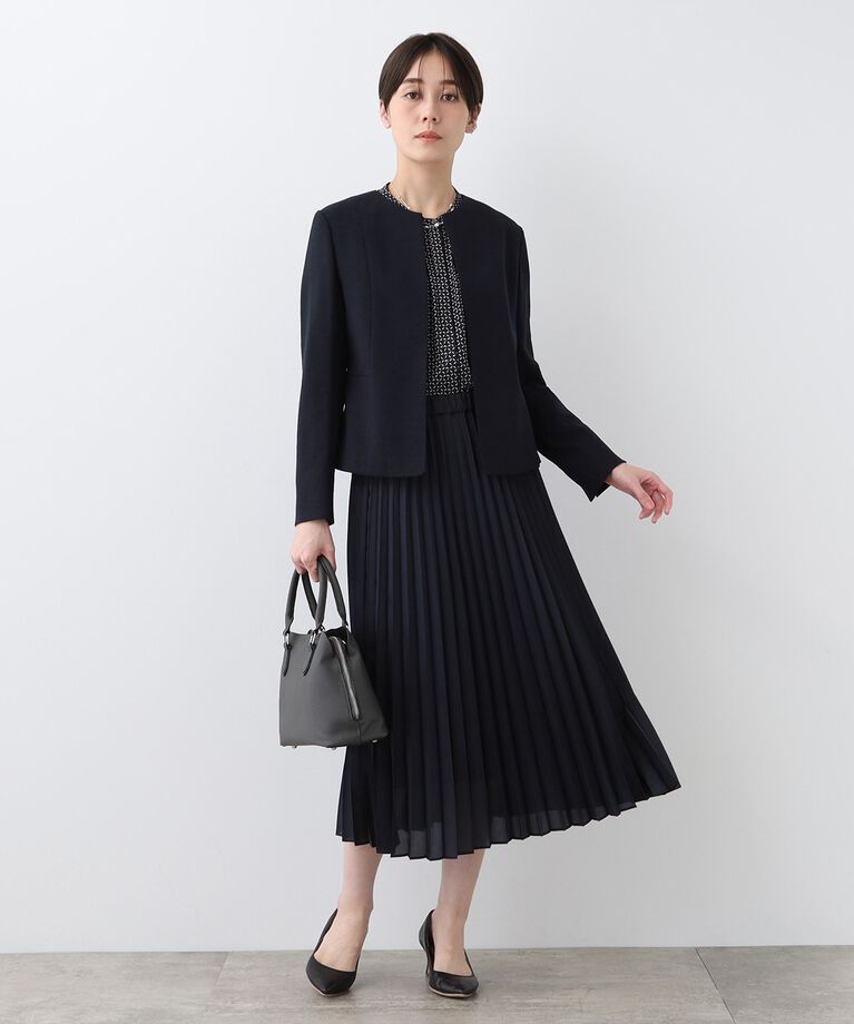 INDIVI「春SALE！【洗える】ストレッチツィードジャケット」|ノーカラージャケット|