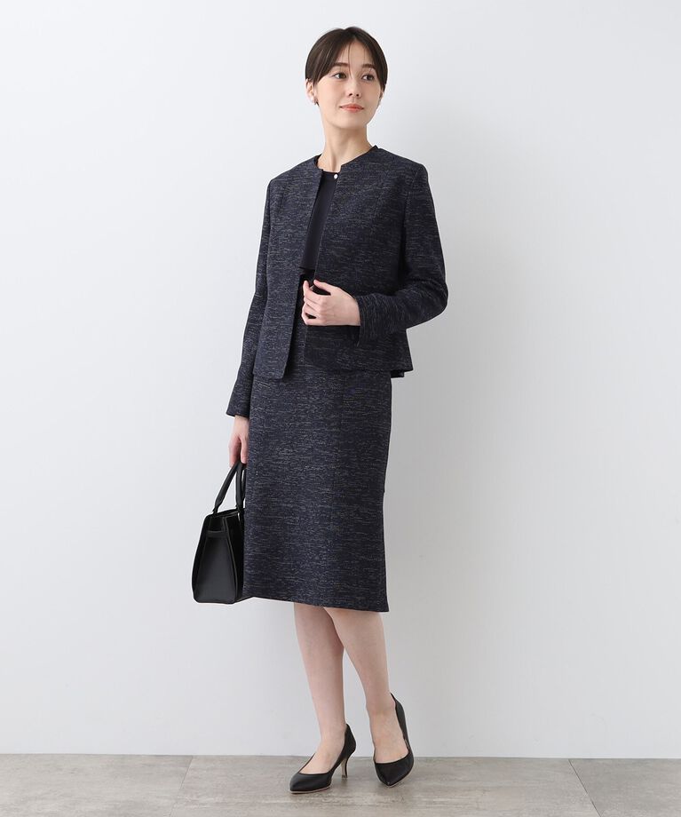 INDIVI「春SALE！【洗える】ストレッチツィードジャケット」|ノーカラージャケット|