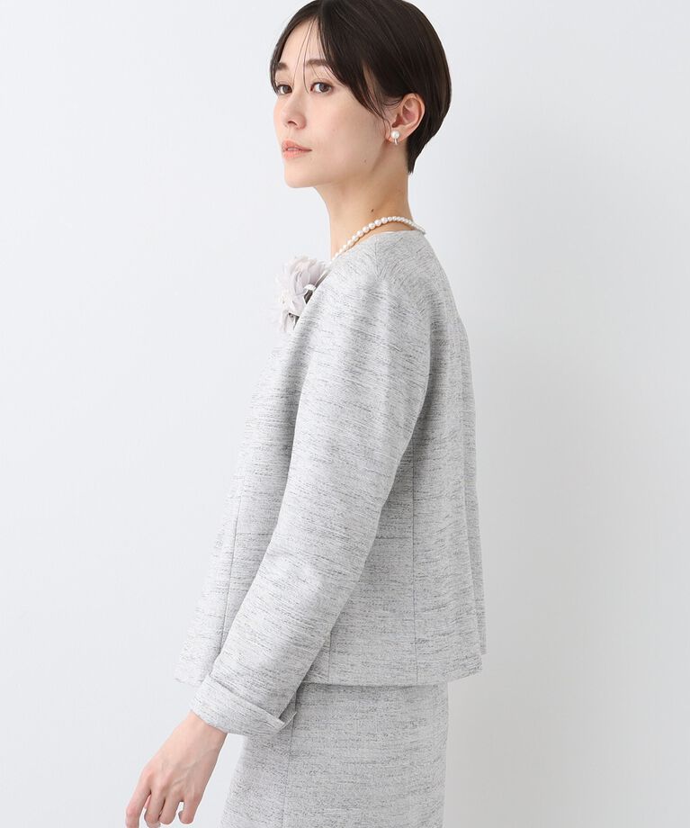 INDIVI「春SALE！【洗える】ストレッチツィードジャケット」|ノーカラージャケット|