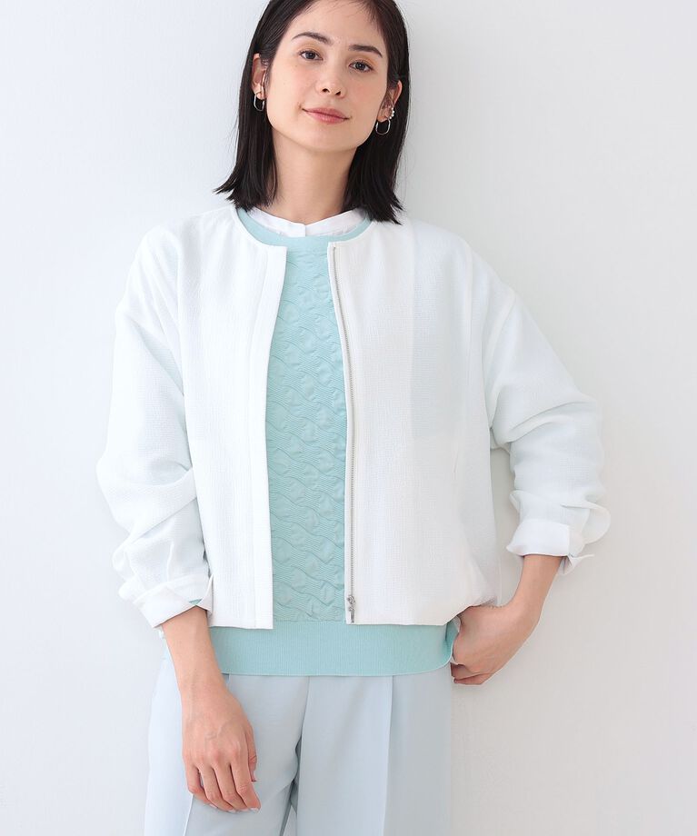 INDIVI「春SALE！【洗える】凹凸素材シンプルブルゾン」|ブルゾン・スタジャン|オフホワイト(003