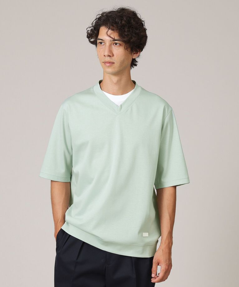 TAKEO KIKUCHI「Vネック フェイクレイヤード カットソー」|Tシャツ・カットソー|オリーブグリーン(0