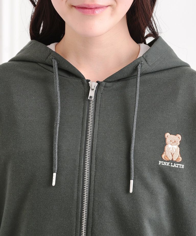 PINK-latte「ミニ裏クマ刺繍ジップパーカー」|パーカー|