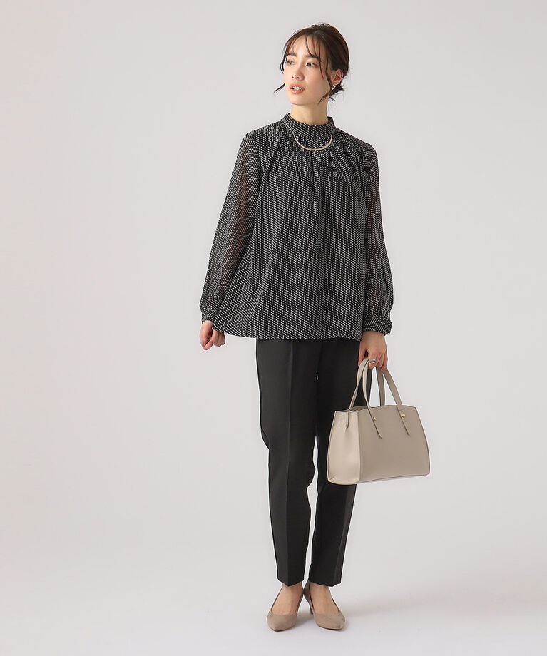 SHOO･LA･RUE「【無理せずキレイ/イージーケア】上品なシアー感 アソート幾何柄 ハイネックブラウス」|シャツ・ブラウス|