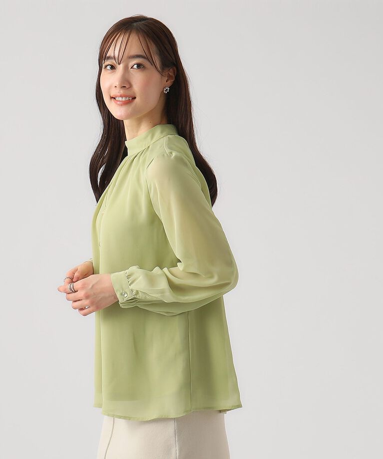 SHOO･LA･RUE「【無理せずキレイ/イージーケア】上品なシアー感 アソート幾何柄 ハイネックブラウス」|シャツ・ブラウス|