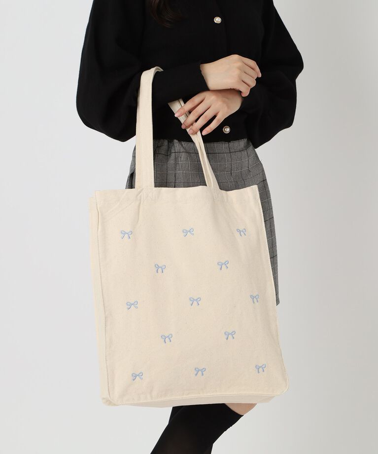 Ober Tashe「リボン刺繍キャンバストートバッグ」|トートバッグ|