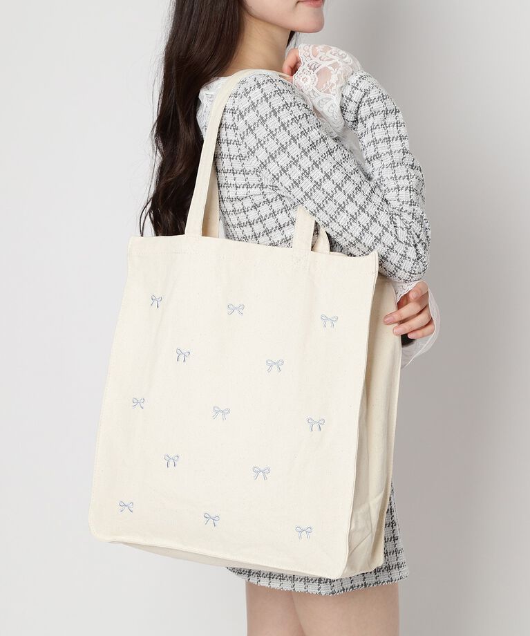 Ober Tashe「リボン刺繍キャンバストートバッグ」|トートバッグ|