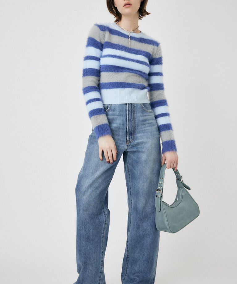 MOUSSY「CROPPED SHAGGY KNIT トップス」|ニット・セーター|柄BLU5
