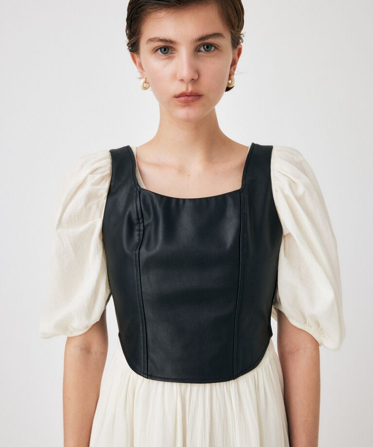 MOUSSY「F/LEATHER BUSTIER トップス」|キャミソール|BLK
