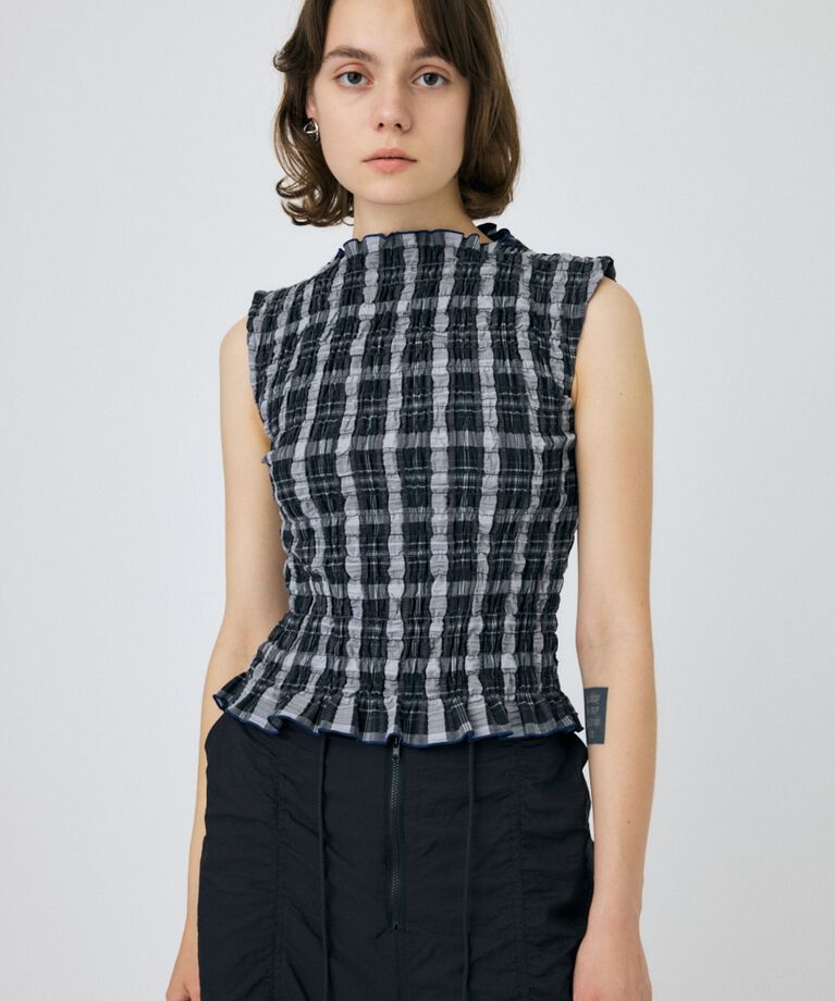 MOUSSY「SHIRRING SLEEVELESS トップス」|その他|柄BLK5