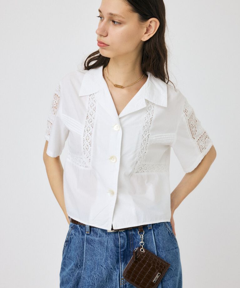 MOUSSY「CROCHET COMBI シャツ」|シャツ・ブラウス|WHT