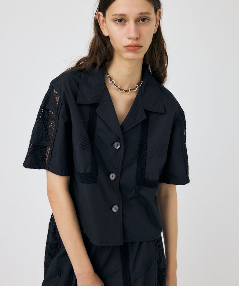 MOUSSY「CROCHET COMBI シャツ」|シャツ・ブラウス|BLK