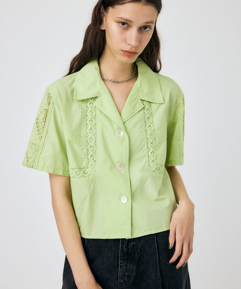 MOUSSY「CROCHET COMBI シャツ」|シャツ・ブラウス|L/GRN1