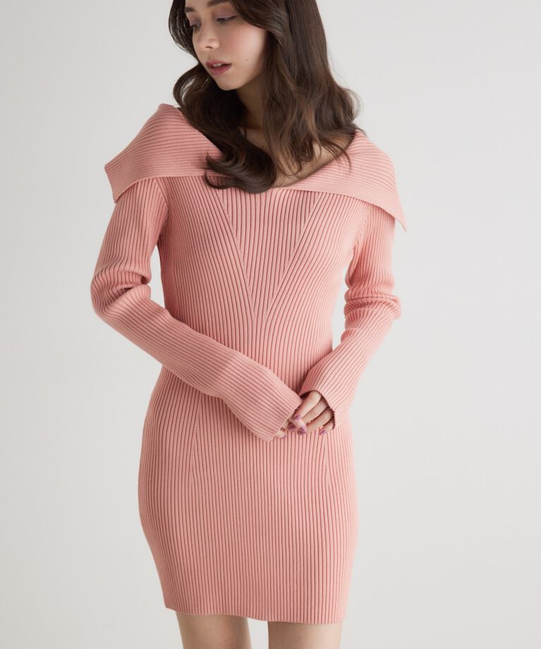 rienda「オーバーカラータイトmini Knit OP」|ワンピース|