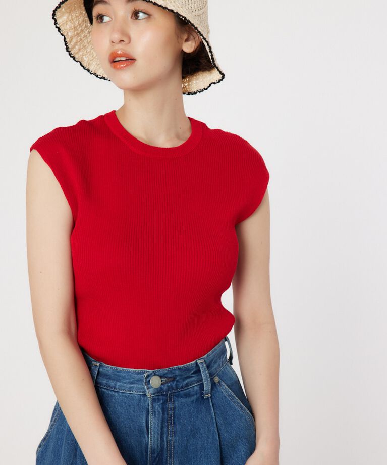 RODEO CROWNS「BASIC ノースリーブ ニット トップス」|タンクトップ|RED